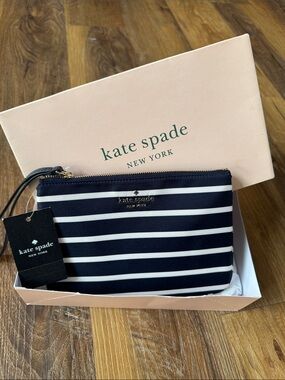 kate spade Navy and White Striped Wristlet Pouch